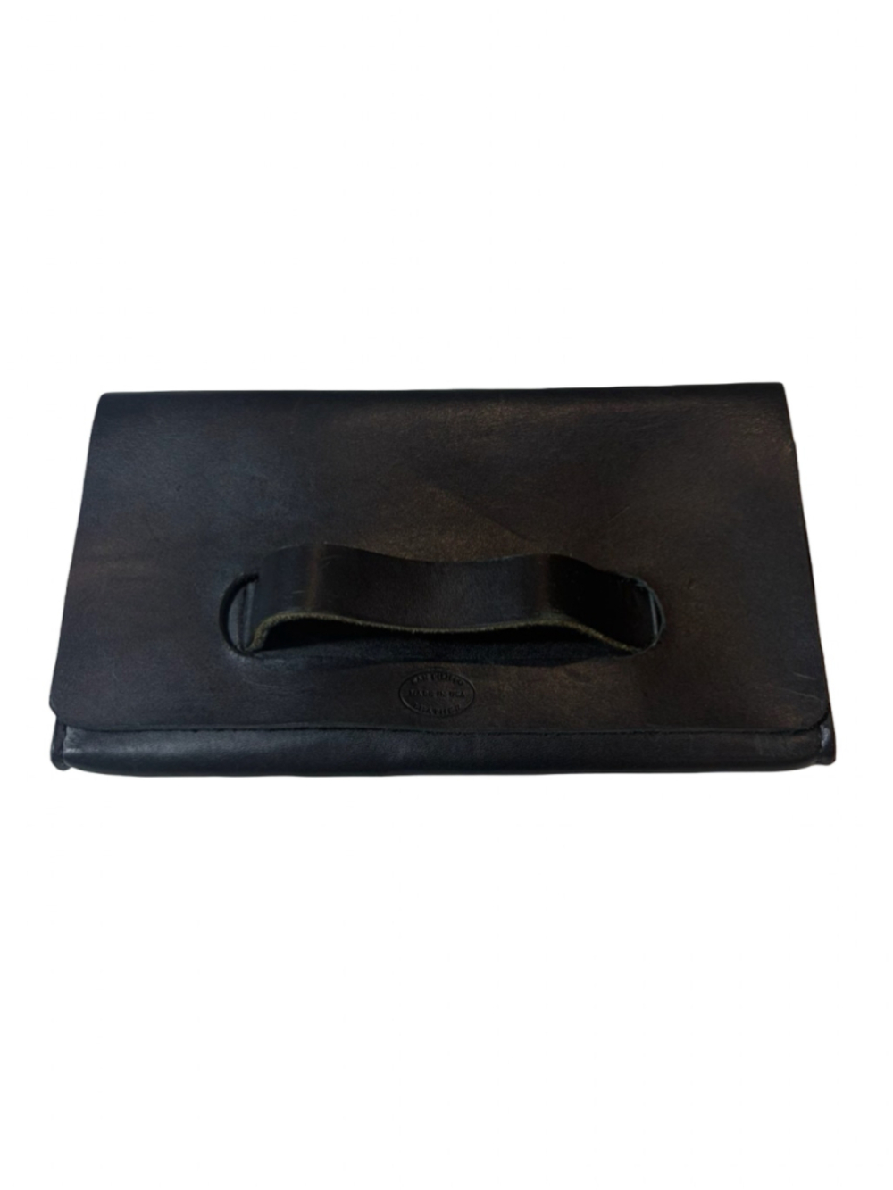 San Filippo Black Leather Clutch with Handle Made in USA Vintage Handbag